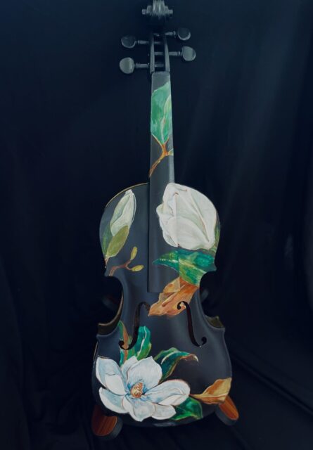 Painted Violin for fundraiser "Magnolias" by Courtney Carter